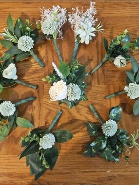 Sage Green Sola Wood Floral Boutonnieres With Artificial Greens 10 AVAIL
